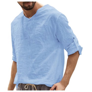 Chemise à Manches Longues pour Hommes Chemise Décontractée Unie Col en V Manches Longues Pull Blouse Hauts Chemise à Manches Longues pour Hommes Chemises à Manches Longues pour Hommes