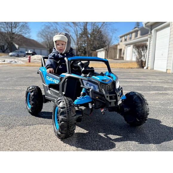 AKDSteel Voiture Électrique 24V pour Enfants avec Télécommande, UTV Tout-Terrain à Batterie, Moteurs 400W, Siège 19 Pouces, 4 Amortisseurs, Vitesse Maximale 4,5 Mi/h, Musique, Lumières LED