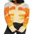 thumbnail image 1 of Cardigan Court à Boutons pour Femmes, Manches Longues, Tricot à Blocs de Couleur, Col à Revers, Tenue de Printemps et d'Automne, 1 of 6