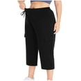 thumbnail image 4 of RKSTN Casual Pants For Women Waist Drawstring Elastic Waist Solid Color Plus Size Comfy Crop Pants with Pockets Summer Fashion Fall Pants, 4 of 9