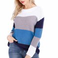thumbnail image 2 of Chandails pour Femmes pour l'Hiver Mode pour Femmes Manches Col Rond Agencement de Couleurs Hauts Amples Blouse Chandail Tricoté Chandails pour l'Automne P-207 Bleu TG, 2 of 6