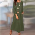 thumbnail image 4 of Meichang Robes Maxi d'Été pour Femmes Amples Décontractées en Coton et Lin Manches Courtes Col Ras du Cou Boutons Longues Robes Unies Évasées avec Poches Vert Armée P, 4 of 7