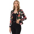 thumbnail image 1 of INSPIRE CHIC Blazer pour Femme à devant Ouvert Veste de Tailleur Courte d'Été pour le Travail m Noir Rouge à Fleurs, 1 of 5