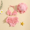 thumbnail image 2 of Gupgi 3Pcs Baby Girl Bikini Set 6 12 18 24 Months Infant Solid Color Swimsuits Halter Triangle Tops+Ruffle Bottoms+Sun Hat Bathing Suit Swimwear, 2 of 9