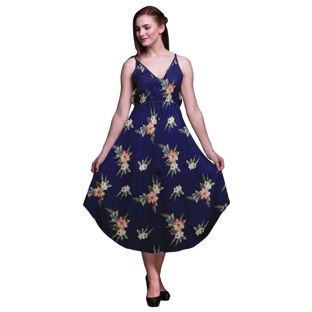 Bimba Robe de Plage Bohème Midi Sans Manches Imprimée Florale pour Femmes-TTG