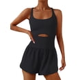 thumbnail image 1 of Kmbangi Women's Solid Color Cami Playsuits Sleeveless Sports Short Jumpsuits Summer Cross Backless Romper Tracksuits, 1 of 4