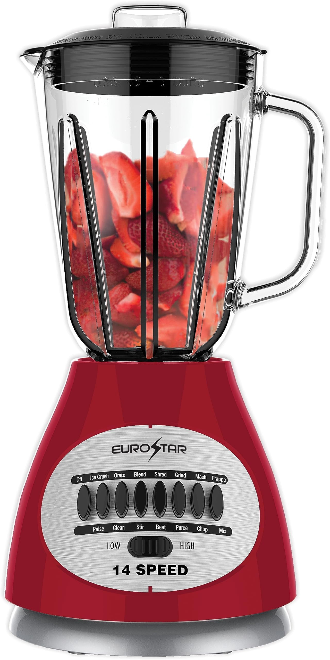 EUROSTAR 450W 14-Speed Glass Jar Blender (RED)