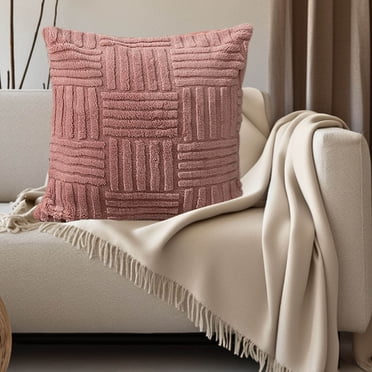 yulier Throw Pillow Cover 18x18 inch, Soft Plush Faux Fur Couch Pillow Cover, Decorative Striped Cushion Cover, Spring Solid Color Cushion Cover for Couch Sofa Bed Living Room Home Decor