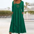 thumbnail image 2 of Robes Vertes pour Femmes Couleur Unie à Manches Longues Robe en Dentelle Patchwork Grande Taille Col Rond Ajustée et Évasée Tendance Vacances Robe Décontractée Maxi Mode Quotidien Blouse Trapèze Dos Nu Robe Plissée, TTG, 2 of 5