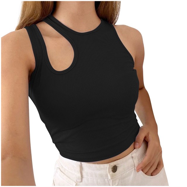 Dealovy Going out Tops for Women Ribbed Knit Tank Tops Slim Fitted Solid Color Summer Basic Undershirts