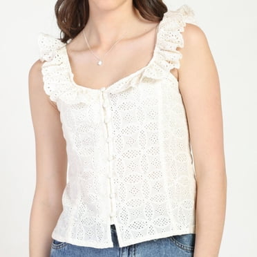 Bloom Girl, Button Front Eyelet Tank, Sizes XS-XL