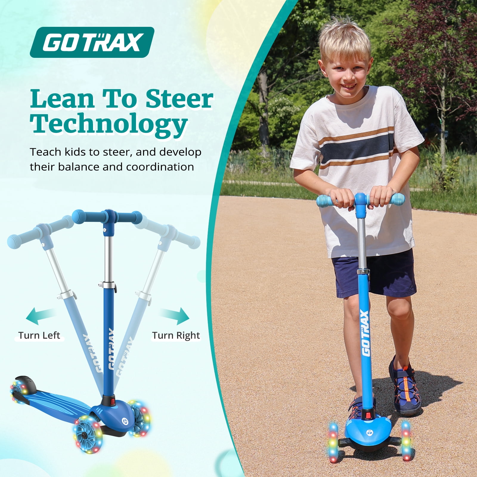 Gotrax KS1 Kids Kick Scooter, LED Lighted Wheels and 3 Adjustable