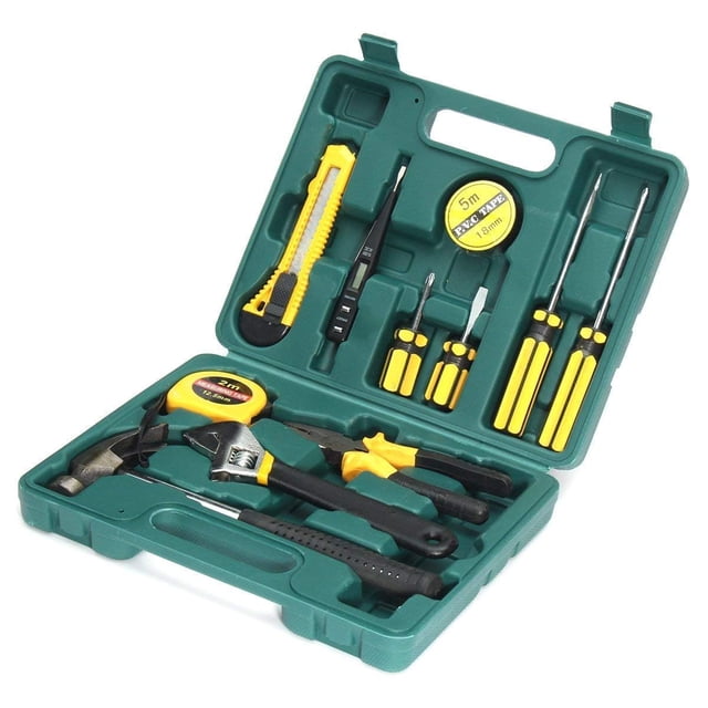 Ensemble d'Outils 12 en 1 Quincaillerie Ménagère Ensemble d'Outils à Main / Durable Multifonction Universel 12 Pcs Tournevis, Ensemble de Marteau / Portable, Clé Réglable, Ruban Isolant, Pinces / Boîte en Plastique
