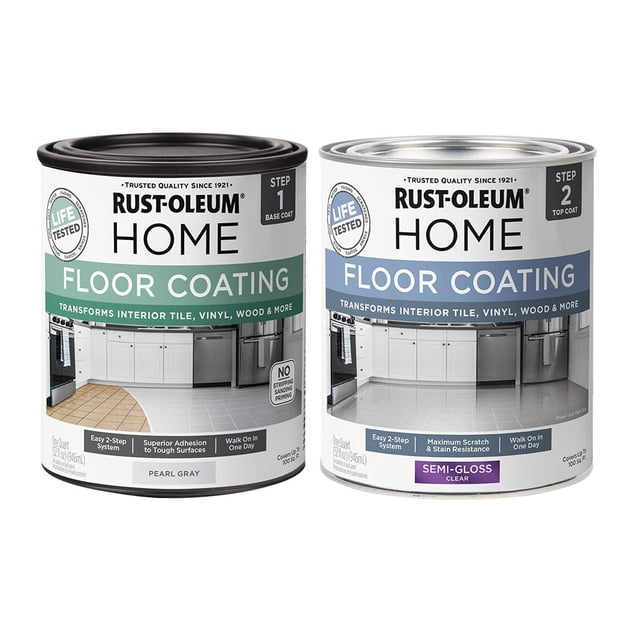 Rust-Oleum 367601 Trousse de Revêtement de Plancher Intérieur pour la Maison, Gris Perle Semi-Lustré 32 Fl Oz (Lot de 2)