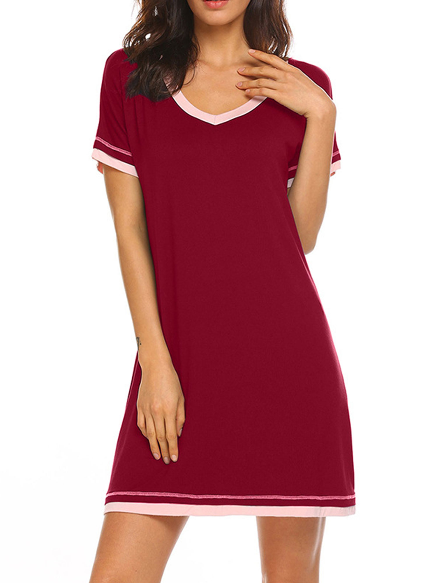 Robe de Nuit pour Femmes Pyjama en Coton - Femme Manches Courtes Col Rond Robe de Sommeil Chemise de Nuit Dames Été Ample et Décontractée Nuisette Pyjama