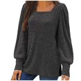 thumbnail image 2 of Meichang Puff Long Sleeve Shirts for Women Plus Size Square Neck Ribbed Knit Tops Solid Loose Fit Side Slit Hem Blouses Spring Trendy Women Tunic Tops, 2 of 6