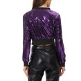 thumbnail image 3 of INSPIRE CHIC Blouson Bomber Court à Paillettes Scintillantes avec Fermeture Éclair pour Femme Violet G, 3 of 5