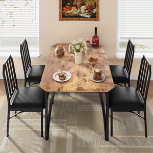 TROPOW Dining Table Set for 4,Dining Room Table Set for 4,5 Pieces with Upholstered Chairs,Dinner Table Set for 4, Kitchen Table Chairs Set of 4,Ideal for Small Space-Retro Brown