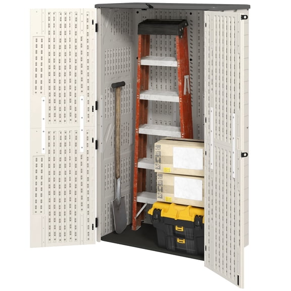 Armoire de Rangement Extérieure Blanc Crème de 367,6 Gallons - Remise à Outils et à Ordures Verrouillable - 47,6 Pouces x 26 Pouces x 81,9 Pouces - Rangement pour Patio et Jardin