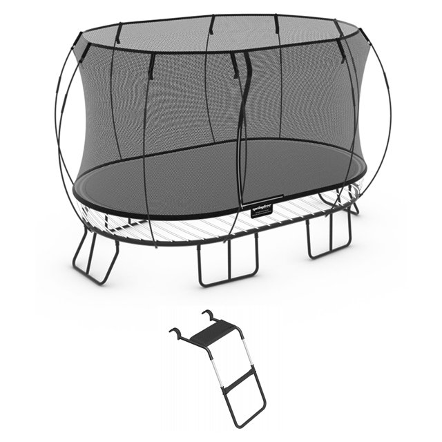 Springfree Trampoline Ovale 8 Pieds X13 Pieds avec Enceinte et Échelle FlexrStep V2
