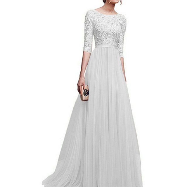 Robe Longue Élégante en Mousseline pour Femme, Robe de Soirée Formelle (Blanc P)