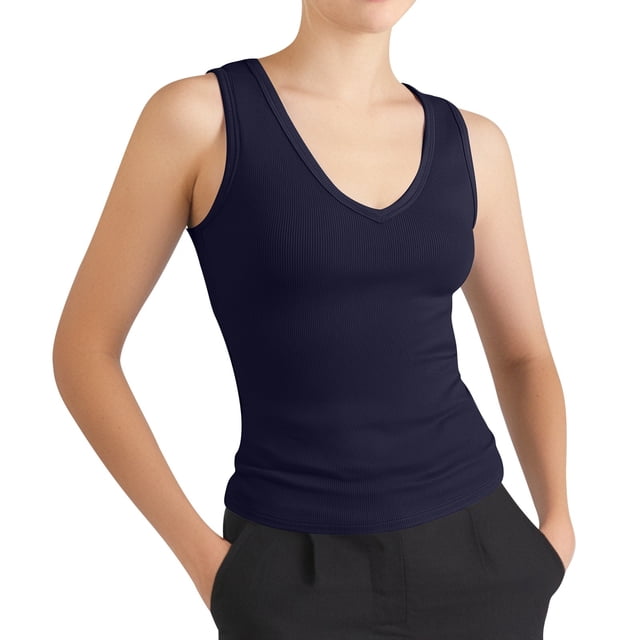 Women's Fashion Casual Tight V Neck Ribbed Knit Sleeveless Vest