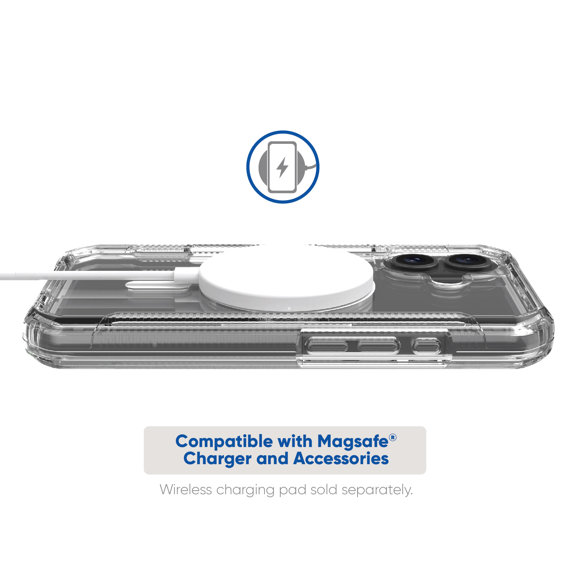 Étui robuste pour iPhone 16 compatible MagSafe avec protection Smartport, transparent d’onn.