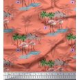 thumbnail image 1 of Soimoi Orange Poly Georgette Fabric Palm Tree, & Flamingo Bird Printed Fabric 1 Yard 42 Inch Wide, 1 of 3