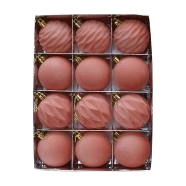 SLYNSHome 12 Pcs Boules de Noël en Velours, Ornements, Boules de Noël en Plastique Incassable Floquées Décorations de Fête de Festival - Or Rose