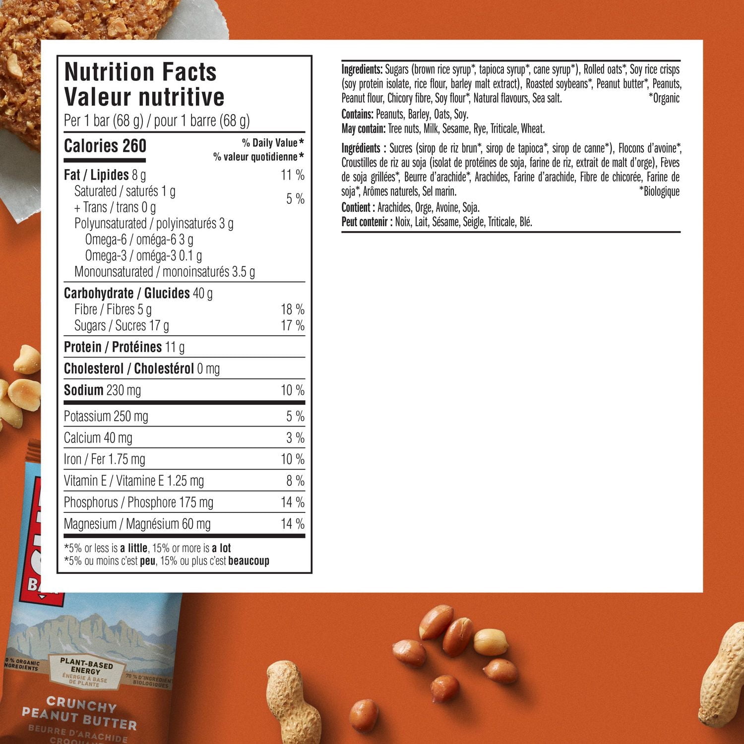 CLIF BAR , Barre Énergétique au Beurre d'Arachide Croquant, 70 % d'Ingrédients Biologiques, Sans Arômes Artificiels