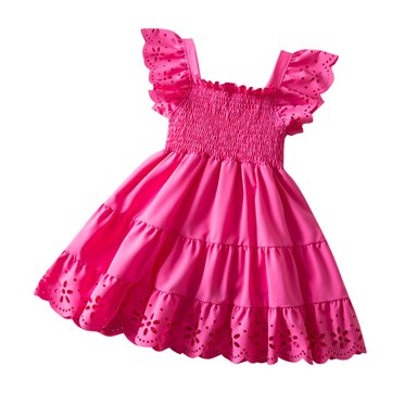 Birdeem Robe Sans Manches à Col Rond pour Filles Été Nouvelle Jupe Princesse en Dentelle à Volants Broderie Nœud en Maille