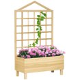 thumbnail image 1 of Outsunny 59' Raised Garden Bed Wooden Planters Box with Trellis, Natural, 1 of 10