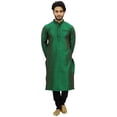thumbnail image 2 of Atasi Designer Indian Ethnic Men's Green Kurta Pyjama Long Dupion Shirt-L, 2 of 6