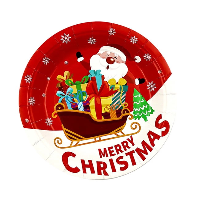 Santa Claus Themed Disposable Round Paper Plates for Festive Holiday Table Settings