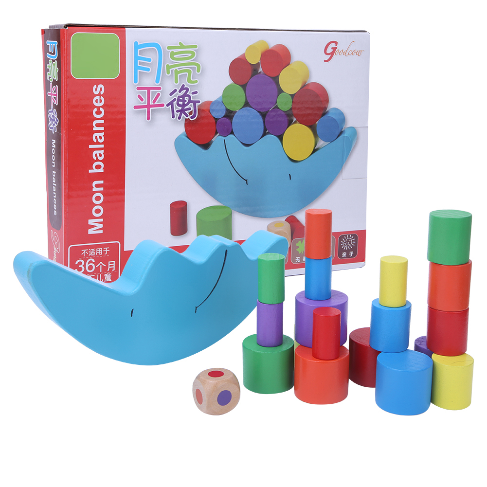 Baby Early Learning Toy Wooden Cute Moon Balancing Blocks Children Kid Game Toy