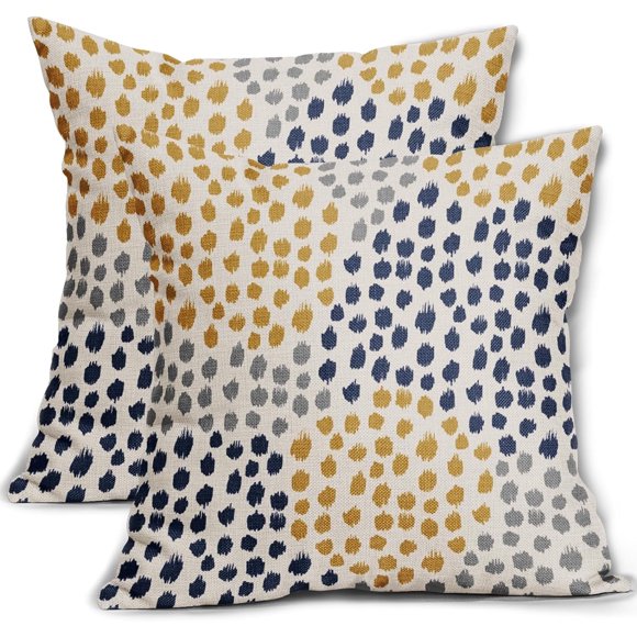 Blue Yellow Pillow Covers 18x18 Set of 2 Boho Design Gray Polka Dot Throw Pillows Modern Art Trendy Print Decorative Outdoor Pillowcase Square Cushion Cover Linen Pillow Case for Home Sofa Couch Bed