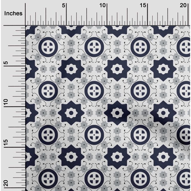oneOone Polyester Lycra Navy Blue Fabric Geometric Block Dress Material Fabric Print Fabric By The Yard 56 Inch Wide