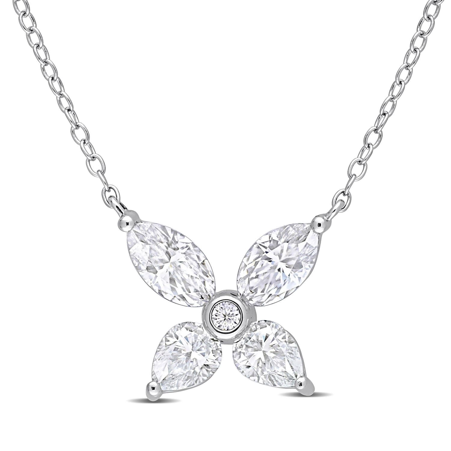 Miabella 2 Carat T.G.W. Created Moissanite Sterling Silver Flower Necklace