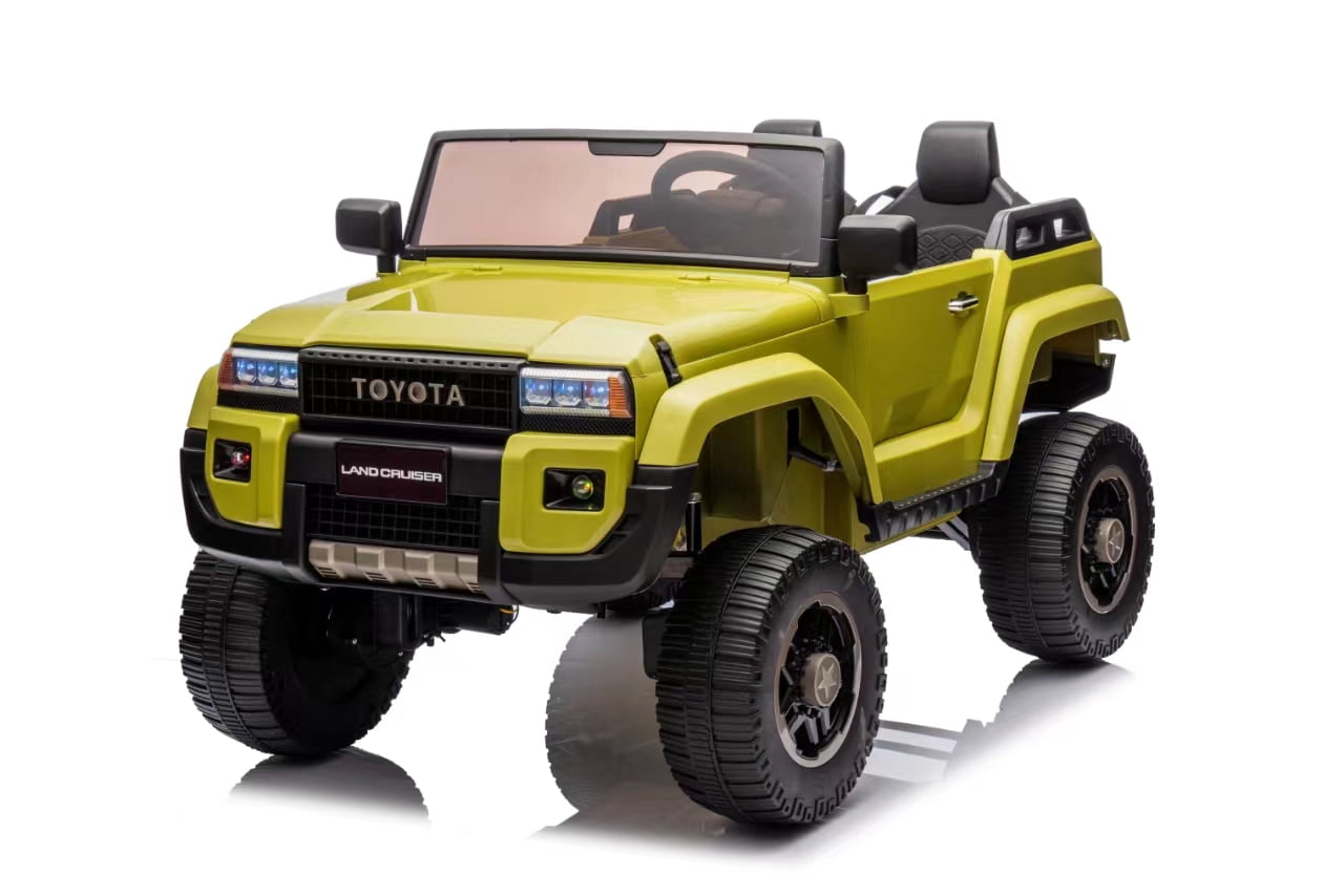 24V Licensed Toyota Land Cruiser Ride On Car, 2-Seater, Remote Control, 4WD/2WD, LED Lights, Bluetooth Music, Shovel, 110 lbs Capacity, Wheels Toy for Big Kids,Green