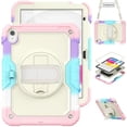 thumbnail image 1 of For IPad 10.2 7th 8th 9th 10th Gen Air 2 3 4 5 10.9 Mini 6 9.7 Pro 11 Tablet Case Kids Silicone PC Armor Stand Shockproof Cover 02 Rianbow Pink IPad 10th Gen 10.9, 1 of 6