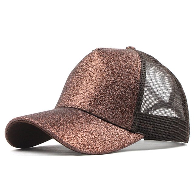 Ponytail Messy Buns Trucker Plain Baseball Visor Cap Unisex Glitter Hat