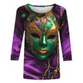 thumbnail image 4 of Penkiiy T-shirt Blouse Décontractée à Manches 3/4 et Col Rond pour Femmes, Impression Mode Mardi Gras, Multicolore, 4 of 5
