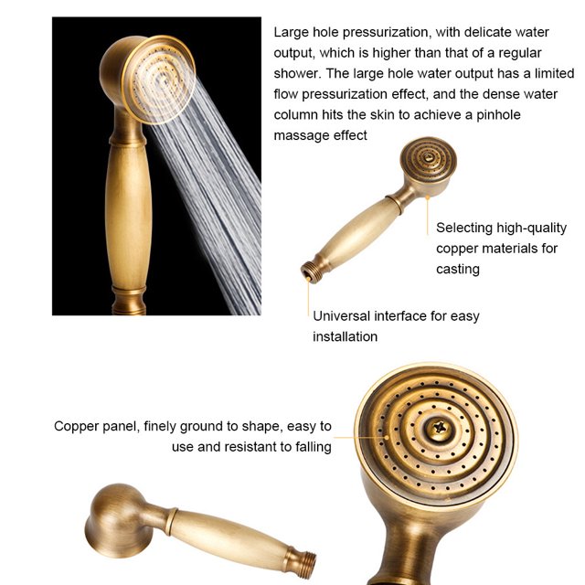 pitrice Retro Bathroom Handheld Shower Head Portable Faucet Sprayer High Pressure Wear-resistant Hand Showers Bracket Holder Chrome Plated Color