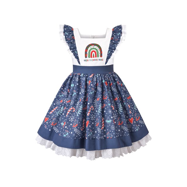 Girls Dress Vintage Candy Cane Princess Merry Christmas Ruffle 4 Years