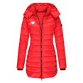 thumbnail image 1 of Fankiway Women's Long Sleeve Hooded Mid Length Casual Jacket with Small Print Style Red M, 1 of 4