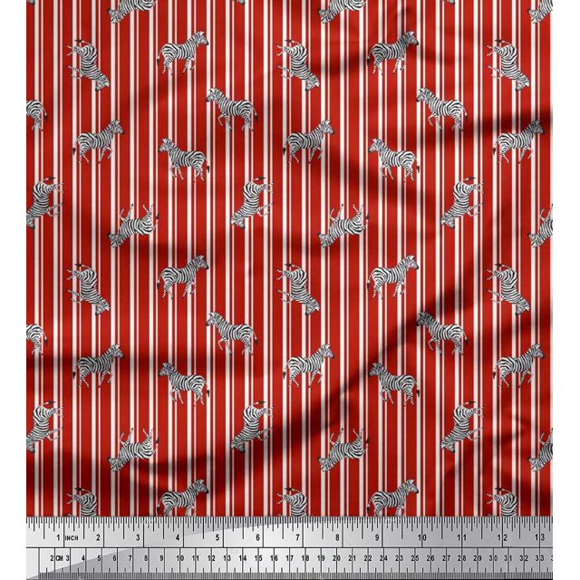 Soimoi Red Poly Georgette Fabric Stripe & Wild Animal Print Fabric by Yard 42 Inch Wide