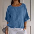thumbnail image 2 of Plebaso T-Shirts en Coton et Lin pour Femmes à Manches à Volants, Col Ras du Cou, T-Shirts Unis Légers, Hauts, 2 of 7