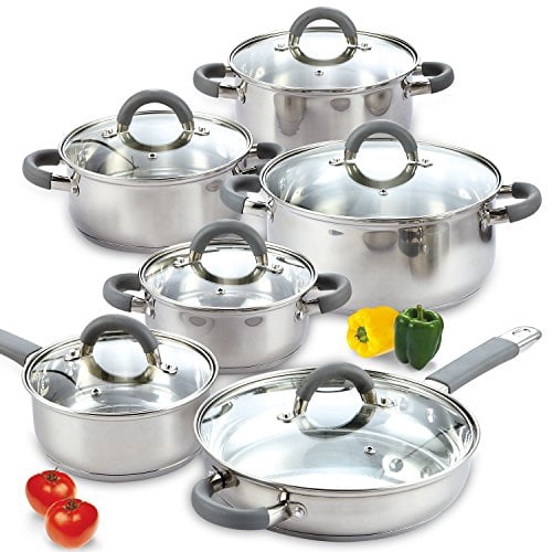 Cook N Home 02410 Stainless Steel 12-Piece Cookware Set Silver
