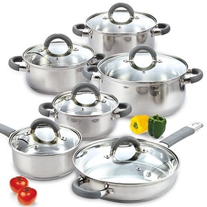 Cook N Home 02410 Stainless Steel 12-Piece Cookware Set Silver