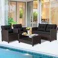 thumbnail image 1 of Gymax 4PCS Outdoor Conversation Set Patio PE Rattan Set w/ Glass Table & Sofa Cushions Black, 1 of 10